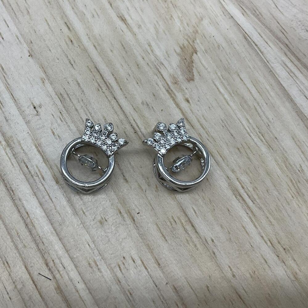 Silver Tone‎ Crown Circle Pendants Charms Womens Rhinestone Stud Pair 1"